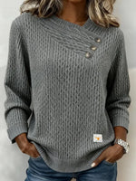 Basic Grey V-Neck Long Sleeve Knit Sweater