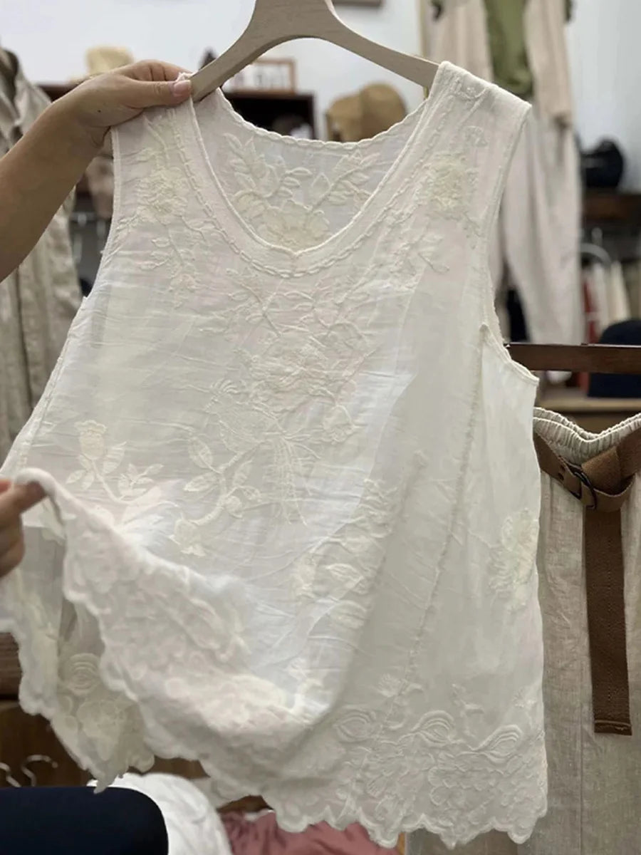Vintage Lace Sleeveless Round Neck Vest Top