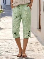 Green Bamboo Print Capri Pants
