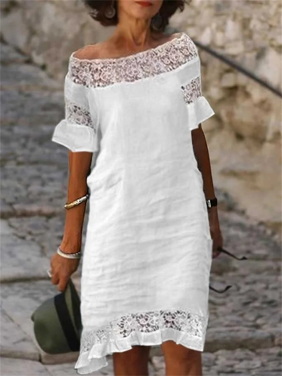 Cotton Lace Three Quarter Sleeves Casual Dress