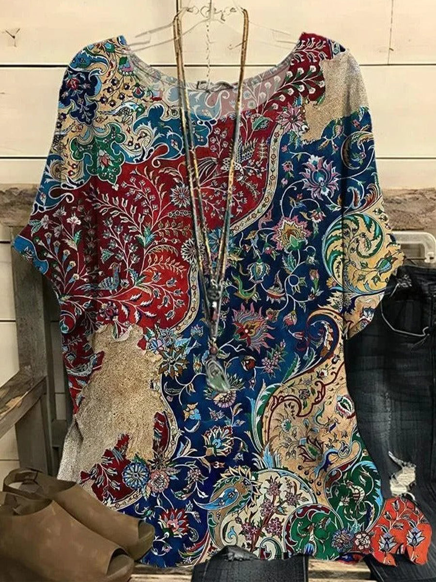Crew Neck Casual Loose Ethnic Shirt