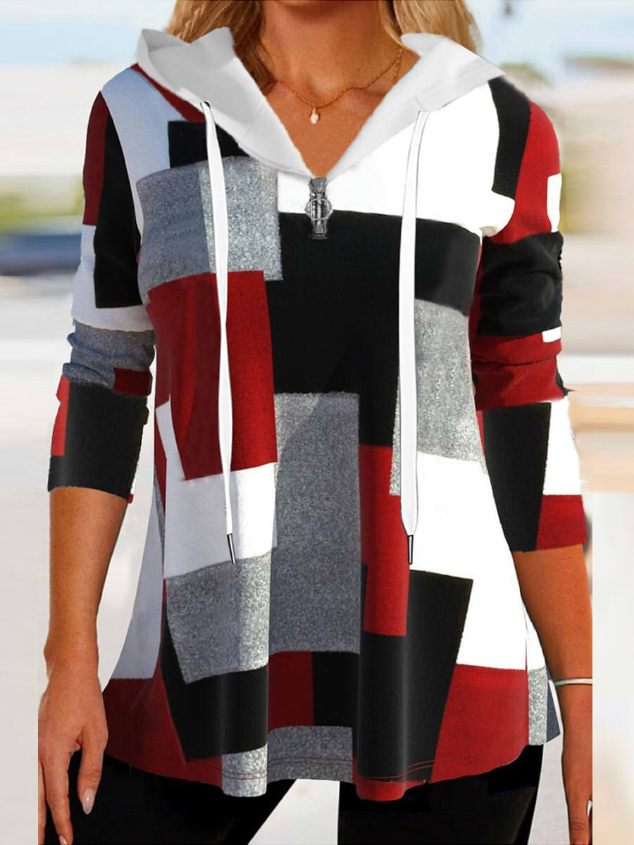 Geometric Street Hoodie Long Sleeve Pullover Sweatshirt