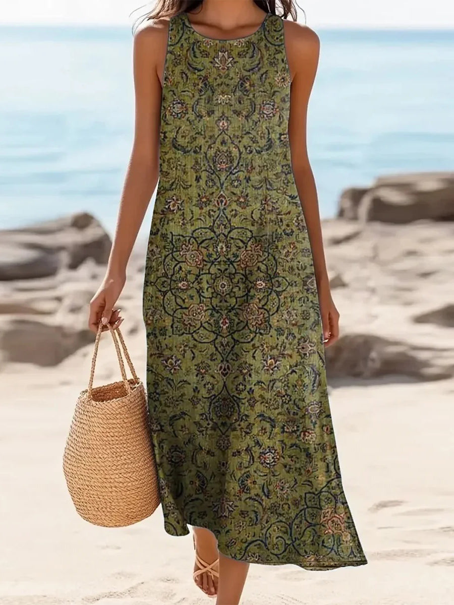 Casual Round Neck Sleeveless Midi Dress
