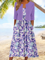Women's Floral Midi Dress with Cropped Jacket Casual Elegant Two-Piece Set