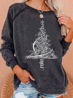 X-mas Tree Print Long Sleeve Round Neck Sweatshirt