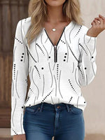 White V-Neck Long Sleeve Top