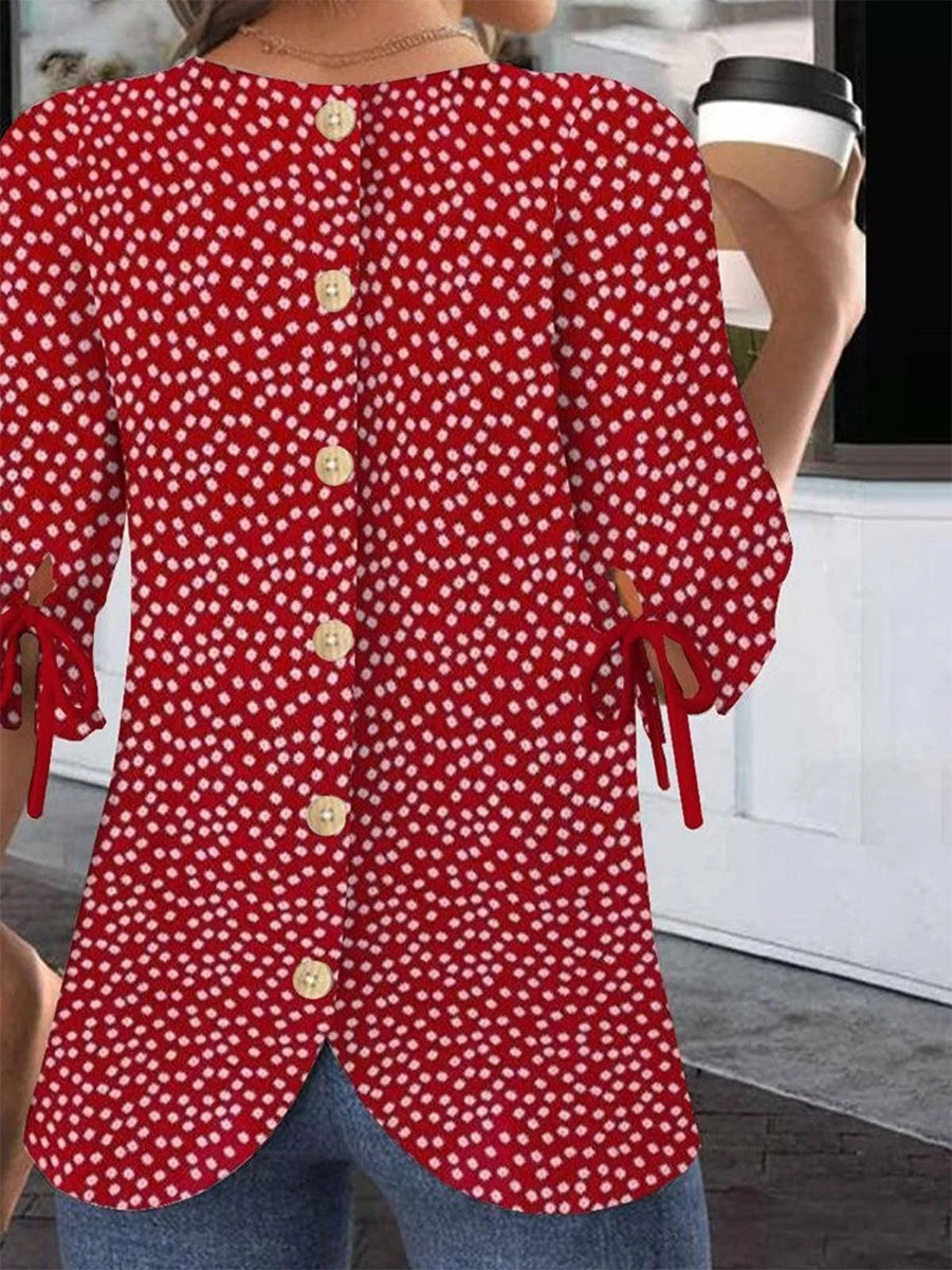 Red Crew Neck Half Sleeve Loose Blouse