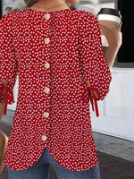 Red Crew Neck Half Sleeve Loose Blouse