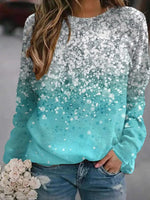Green Casual Graphic Tops Round Neck Long Sleeve Spot Printed Sweatshirt