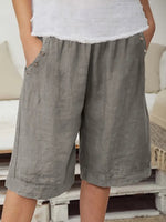 Women's Elastic Waist Bermuda Shorts with Side Buttons