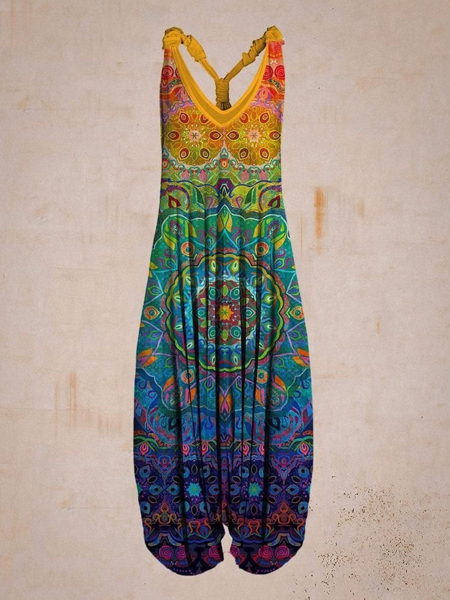 Casual Retro ColorfulPrinted Sleeveless Jumpsuit
