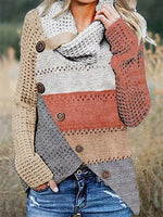 Pink Casual Tops Scarf Neck Long Sleeve Stripe Printed Sweater