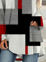 Multi Casual Tops Round Neck Long Sleeve Color Block Printed Sweatshirt