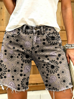 Ethnicity Flowers Geometry Women's Art Print Casual Denim Shorts