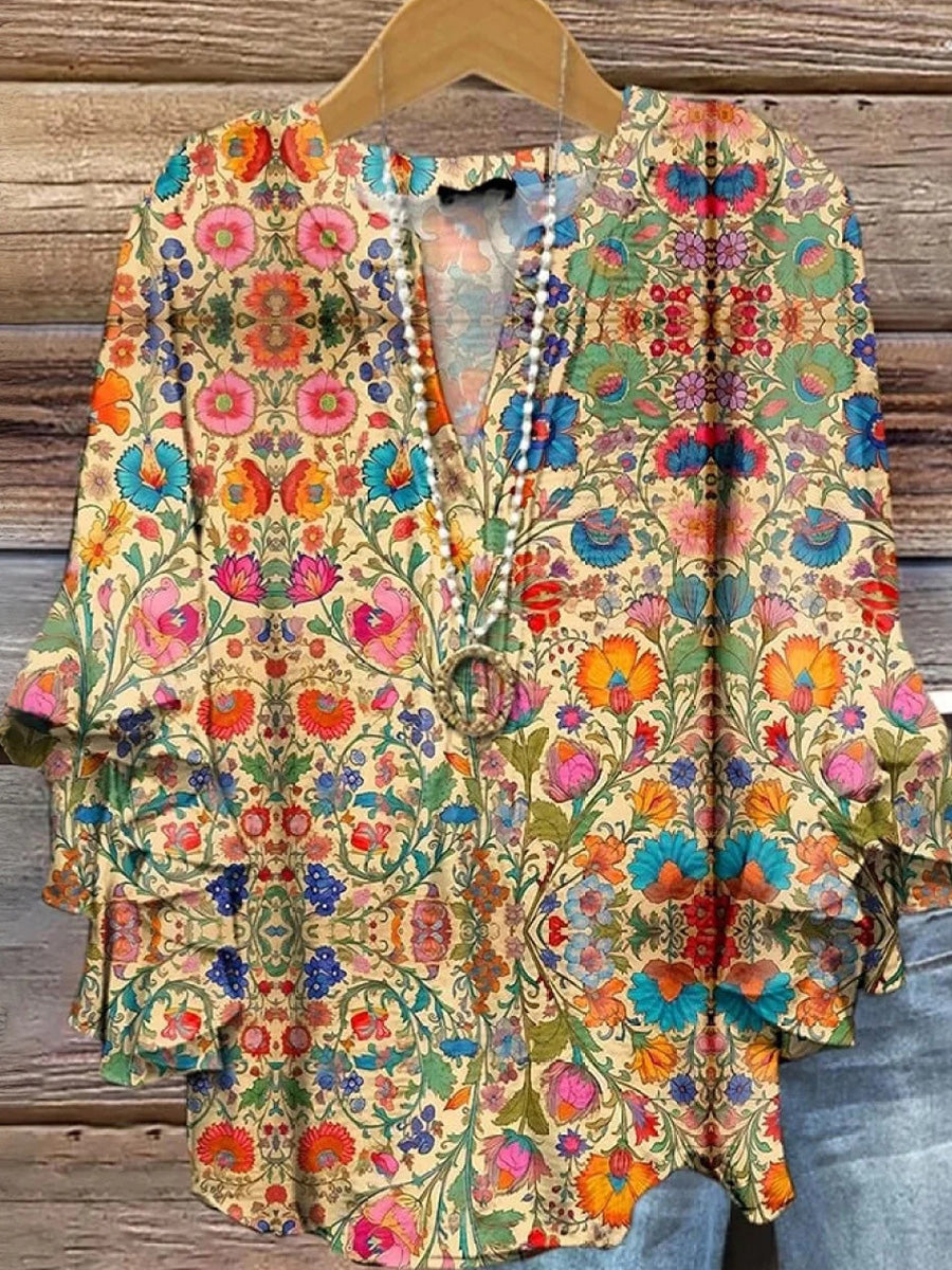 Distinctive Bell Sleeve V-Neck Top