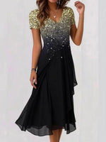 Stunning V-Neck Short Sleeve Midi Dress