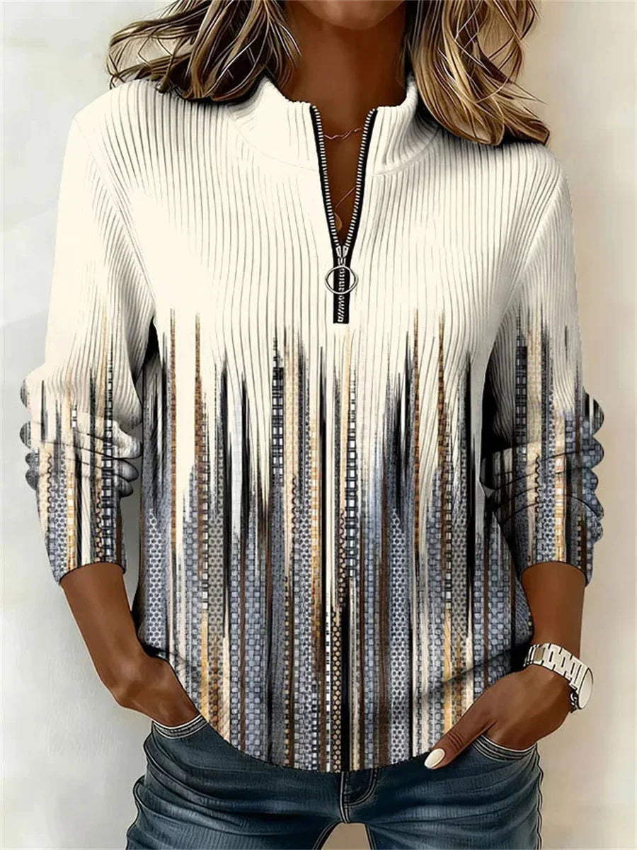 Casual Abstract Mock Neck Long Sleeve Sweatshirt