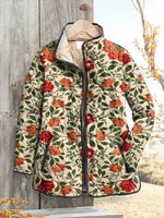 Women's Vintage Lovely Floral Art Print Casual Quilted Cardigan