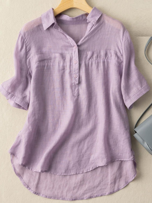 Purple Solid Color Short Sleeve Casual Loose Blouse