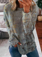 Gray Casual Tops Round Neck Long Sleeve Tie-dye Printed Sweatshirt