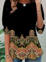 Fashion Casual Ethnic Style Crew Neck Long Sleeve T-Shirt