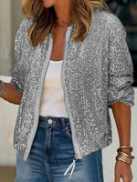 Silver Plain Long Sleeve Outerwear