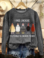 Women's Retro Cute Chicken Art Print Casual Crew Neck Sweatshirt