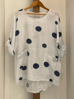 Plus Size Polka Dot Print White Crew Neck Blouse