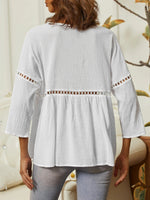 Plain Crew Neck 3/4 Sleeve White Comfy Blouse