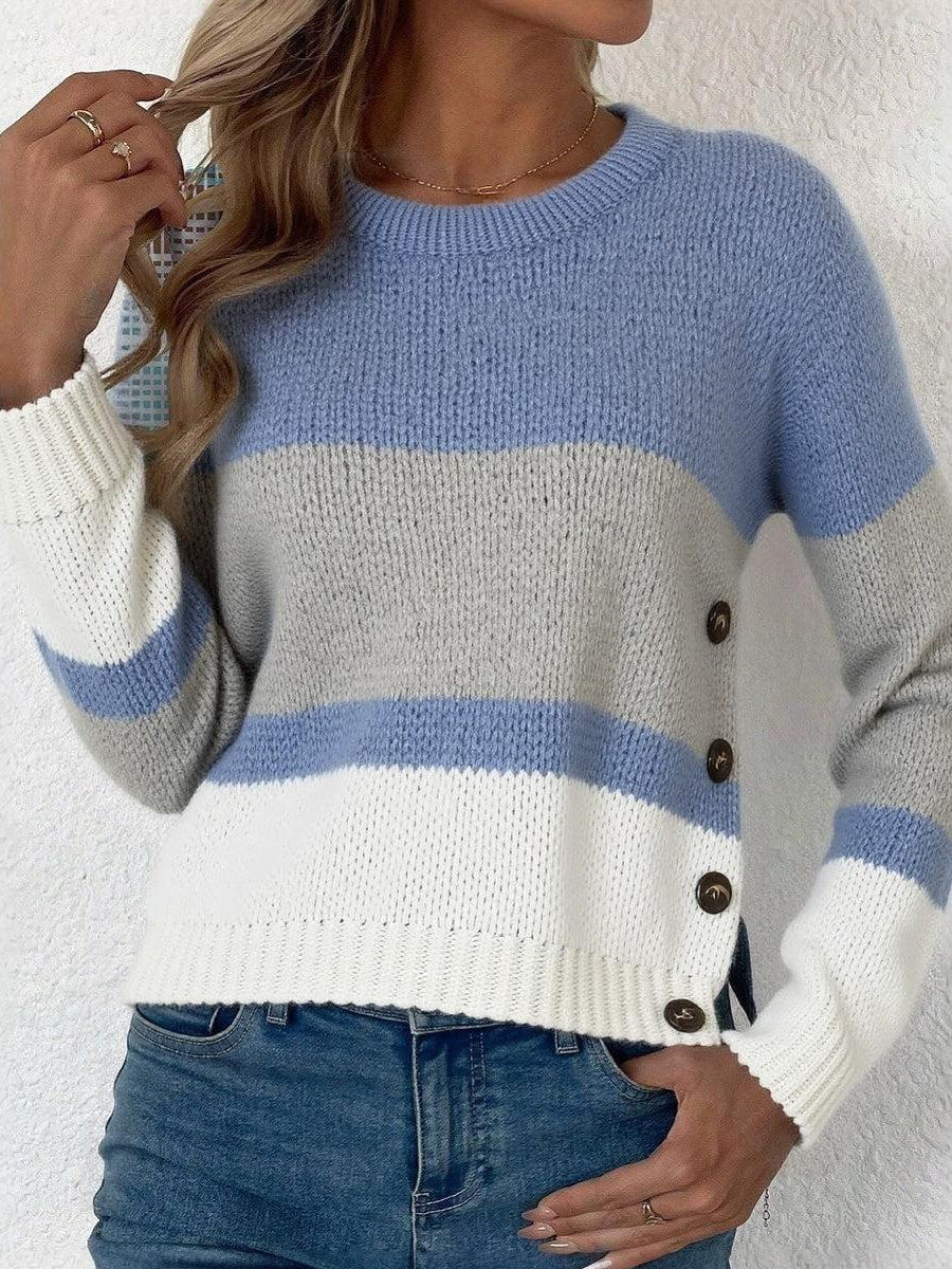 Comfy Color Block Round neck Long Sleeve Sweater