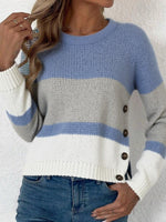 Comfy Color Block Round neck Long Sleeve Sweater