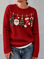 Women's Vintage Christmas Print Cozy Round Neck Long Sleeve Sweater
