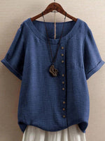 Blue Round Neck Short Sleeve Plain Top
