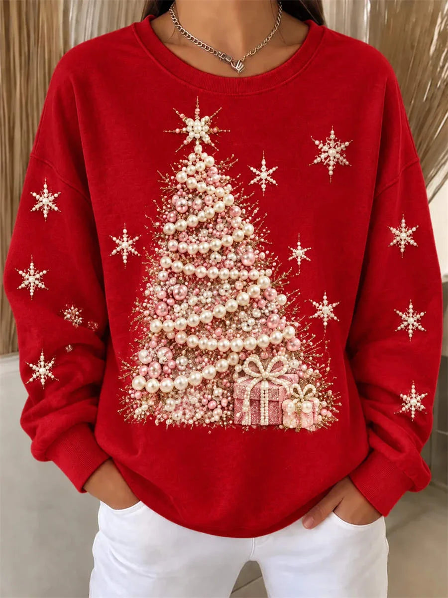 Casual Snowflake Crew Neck Long Sleeve Sweatshirt
