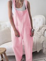Retro Casual Loose Cotton Linen Wide Leg Jumpsuit
