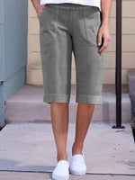 Solid Color Double Pockets Loose Casual Five-Point Pants