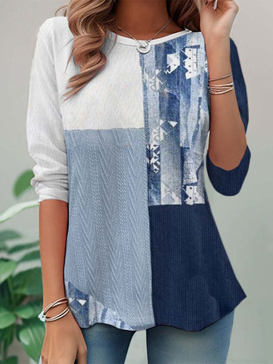 Casual Colour Block Long Sleeve Blouse