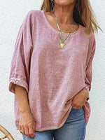 Women's Casual Loose Round Neck 3/4 Sleeve T-Shirt