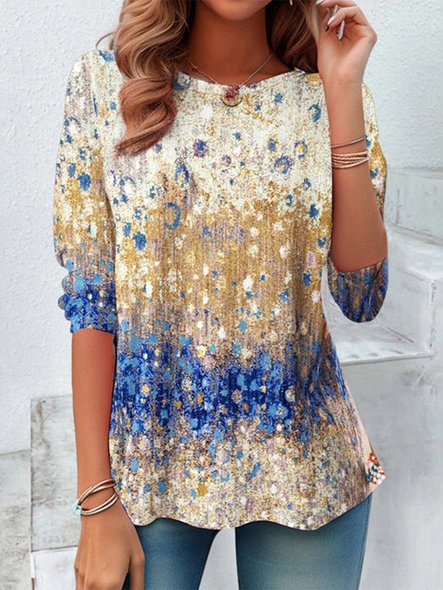 Casual Loose Gradient Round Neck Blouse