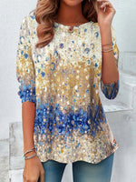 Casual Loose Gradient Round Neck Blouse