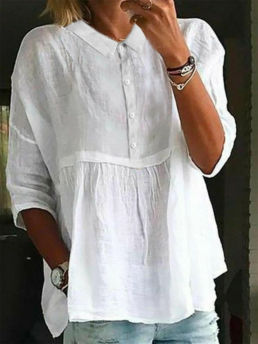 Plain Casual Shirt Collar Blouse