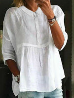 Plain Casual Shirt Collar Blouse