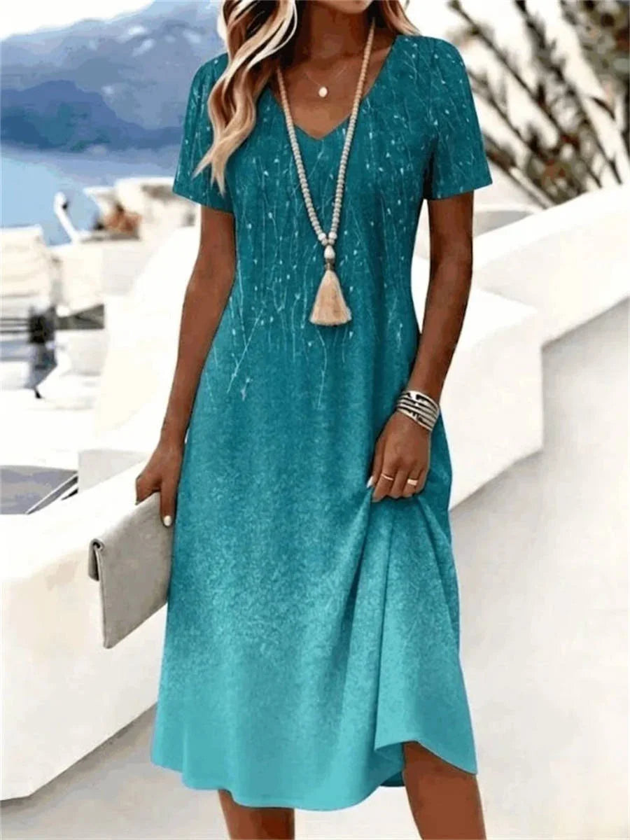 Vintage Gradient V-neck Short Sleeve Dress