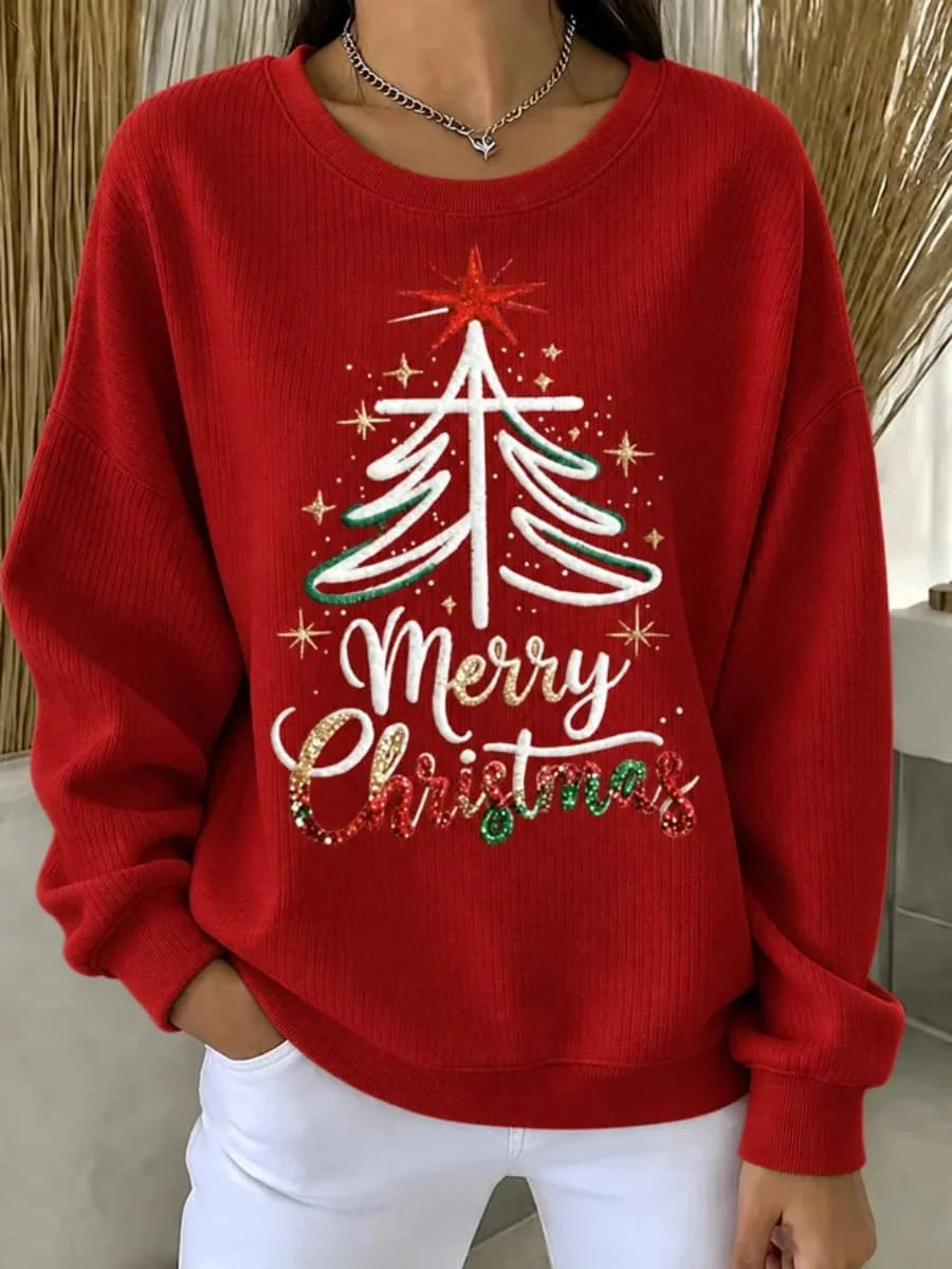 Casual Christmas Tree Crew Neck Long Sleeve Sweatshirt