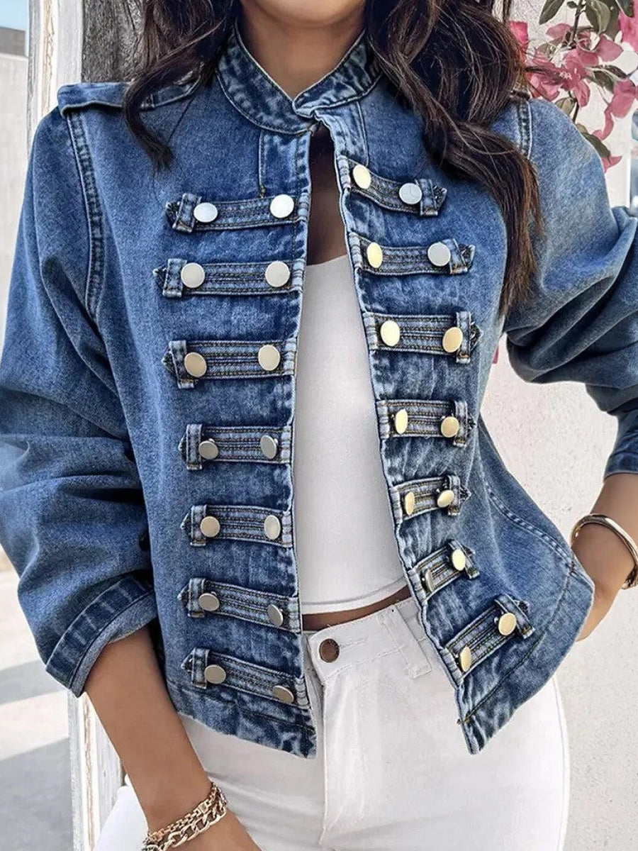 Stylish Blue Long Sleeve Outerwear