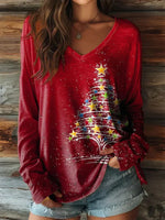 Casual Christmas V-neck Long Sleeve T-Shirt