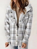 Women's Flannel Plaid Fleece Hooded Shacket