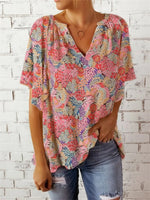 Ditsy Floral V-neck Short Sleeve Blouse