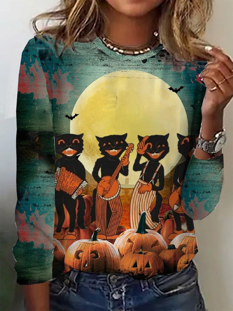 Scary Halloween Crew Neck Long Sleeve Blouse