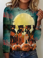 Scary Halloween Crew Neck Long Sleeve Blouse